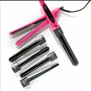 Hair Straightener + 5 Hair Wand Set Pink 6PC
